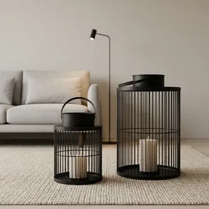 Iron <b>Lantern</b> <b>Candle</b> <b>Holder</b> with Handle for Home Decoration Black finish - Product Image 3