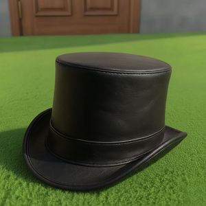 Chapeau haut de forme en cuir noir fait main de qualité supérieure, avec découpe tourbillonnante, style steampunk gothique - Product Image 2