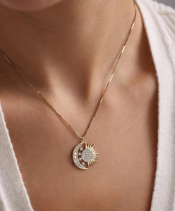 Collier pendentif soleil et lune en moissanite, argent sterling 925, pendentif en moissanite et autres bijoux en diamant - Product Image 1