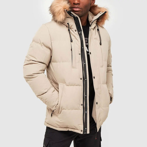 Chaqueta Parka Roja con Capucha para Hombre, Color Sólido, Tejido de Lana, Transpirable, Secado Rápido, Relleno de Poliéster, Cierre de Cremallera, Resistente al Viento - Product Image 2