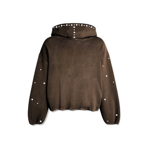 Sudadera con Capucha Extra Grande Personalizada, Servicio OEM, Decorada con Pedrería, Largo Recortado, Bolsillo Frontal, Unisex, Ropa Casual de Calle para Otoño - Product Image 2