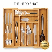 Organisateur de tiroir extensible en bambou pour cuisine, plateau de rangement pour ustensiles, support pour couverts, personnalisation, commande en gros