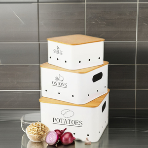 Juego de 3 cajas de almacenamiento de cocina de diseño clásico con orificios de ventilación para cebollas, patatas, ajo, almacenamiento como regalos elegantes - Product Image 4