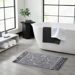 Bohemian Medallion Pattern Cotton Bath <b>Mat</b> Rectangle Non-Slip Rubber Backing Home Use Gray - Product Image 2