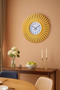 Gold Sunburst Metal Wall <b>Clock</b> Quartz Analog <b>Battery</b> Powered Single Face Geometric Art Deco for Living Room Decor - Product Image 4