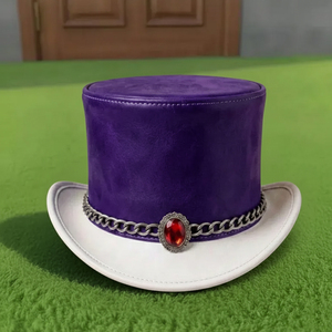 Premium quality custom made Handmade <b>Purple</b> White Leather Top <b>Hat</b> Victorian Steampunk Gothic Cosplay Costume <b>Hat</b> - Product Image 1