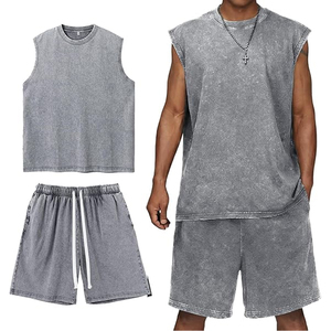 Camiseta sin mangas de algodón lavado estilo vintage americano para hombre, moda urbana, marca de moda, camisetas de manga corta dividida, verano 2026 - Product Image 1