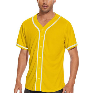 Yellow Baseball Jersey Unisex Short Sleeve Button Front Solid Color Breathable Polyester Adult Regular Fit All Seasons - Product Image 4