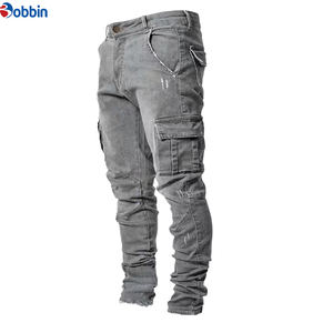 Jean en denim pour homme, pantalon cargo décontracté, jean multi-poches, jean en denim pour homme, pantalon avec poche latérale, jean skinny à jambe étroite - Product Image 3