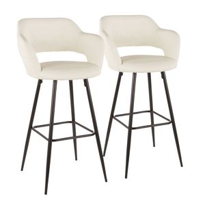 Set di 2 Sgabelli da Bar Contemporanei Margarite in Metallo Nero e Ecopelle Crema Design Moderno - Product Image 1