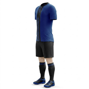 Uniforme de Balonmano Personalizado para Hombre, Color Azul y Negro a Rayas, 100% Poliéster, Impresión por Transferencia de Calor, Cuello en V, Secado Rápido - Product Image 4