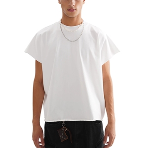 Men <b>White</b> Cap Sleeve Boxy T Shirt Sleeveless Muscle <b>Tee</b> Cotton Streetwear Wholesale Blank Tank Top - Product Image 1
