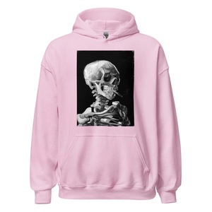 Sweat à capuche oversize en coton 100% brodé, motif squelette fumeur gothique, art horrifique Van Gogh, collection automne - Product Image 5