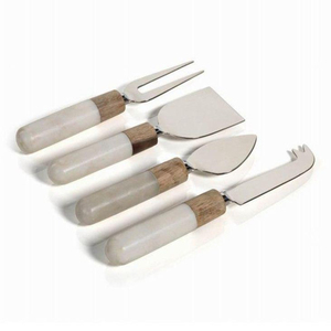 Gold Mixed Stone Marble Handle Salad Server <b>Set</b> Stainless Steel Charcuterie Spreader Tableware Wholesale Kitchen Decors Customs - Product Image 3