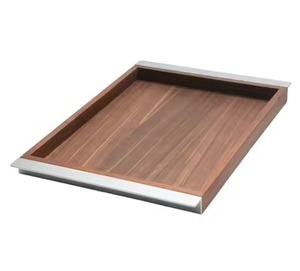 Plateau de service rectangulaire en bois, design minimaliste solide, fait main, poli, pour hôtel et restaurant - Product Image 2