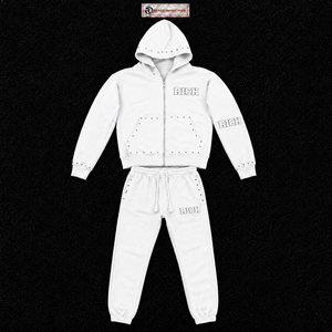 Conjunto Deportivo Blanco para Hombre, Sudadera con Cierre Completo y Tachuelas, Pantalones Jogger, Logotipo Personalizado, Ropa Deportiva Casual, Venta al Por Mayor, Otoño - Product Image 5