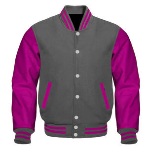 Vestes universitaires vierges en gros, corps en laine bleue et manches en cuir PU, style baseball - Product Image 6