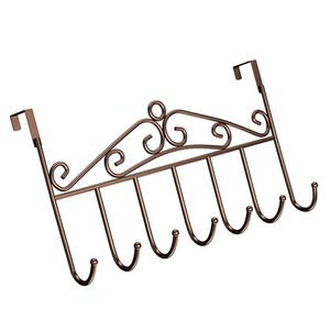 <b>Gold</b> Over-the-Door Hook Rack with Storage Basket 7 Hooks Metal Hanging Organizer for Bathroom Bedroom Kitchen - Product Image 5