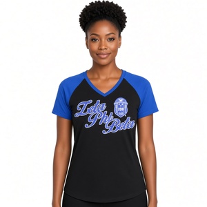 เสื้อยืดคอกลม Zeta Phi Beta สีดำ สีน้ำเงินรอยัล แขนเสื้อแบบแร็กแลน ประดับกลิตเตอร์ ลายตราสัญลักษณ์ สำหรับสตรี  แขนสั้น - Product Image 3