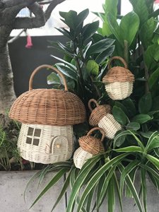 Panier en rotin naturel en forme de champignon, tissé à la main, avec couvercle et poignée, pour ranger les jouets des enfants, la décoration de la chambre d'enfant, de la chambre à coucher et de la maison - Product Image 5