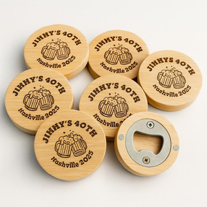 Décapsuleurs en bois ronds en acier inoxydable avec gravure personnalisée, faits à la main, réutilisables, accessoires de bar - Product Image 1