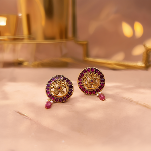 Ruby Kemp Crystal Studded Peacock Stud Earrings in 18K Gold Plated Vintage Style - Product Image 2