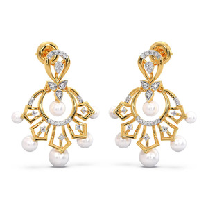 ต่างหูทรงพัดประดับเพชรทรงซันเบิร์สต์ พร้อมหินสีขาวตกแต่ง - Product Image 2