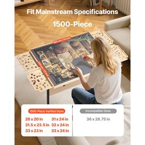 Table de puzzle en bois portable de 1500 pièces avec 4 tiroirs, couvercle et plateau de 34x25 pouces, roulettes, accessoires pour puzzle - Product Image 2