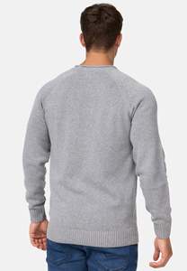 Men's Gray Crew Neck Knitted Pullover 100% Cotton Regular Fit Solid Color Casual Winter Lined 450g Anti-Pilling - Product Image 2