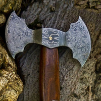 Hache à double tête en acier de Damas, robuste, faite à la main, en acier à motifs, avec une poignée en bois solide, pour le camping