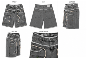 Pantalones Cortos de Mezclilla Personalizados 2026 para Hombre, Estilo Y2K, con Pedrería, Dobladillo Deshilachado, Ajuste Holgado, Moda Urbana de Verano - Product Image 6