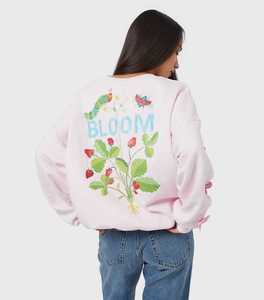 Sudadera Rosa con Capucha de Forro Polar, Apliques Florales, Manga Farol, Cuello Redondo, Tejido de Algodón, Otoño, Unisex, con Bolsillo, Corte Regular - Product Image 5
