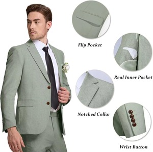 Costumes en lin pour hommes, coupe slim, revers pointus, simple boutonnage, grandes tailles, style chic décontracté, pour marié, mariage, smoking, blazer et pantalon - Product Image 5