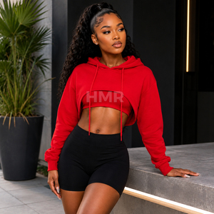 Sweat-shirt à capuche court HMR Sorority Sisterhood, streetwear tendance, pull court, logo imprimé personnalisé - Product Image 3
