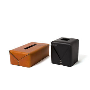 Cajas de pañuelos portátiles fáciles de usar, dispensador de servilletas de cuero genuino, forma cuadrada y rectangular - Product Image 5