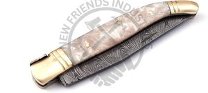 Nuevo cuchillo plegable estilo Laguiole de Damasco, forjado a mano, con escamas de resina de color exótico, con pomo y taladro de latón. - Product Image 6