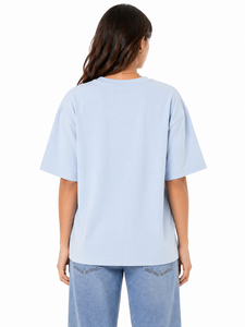 T-shirt graphique bleu clair de qualité supérieure pour femme, imprimé style spray art, coupe oversize, décontracté, en coton, col rond, manches courtes - Product Image 3