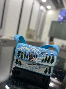 Sac à bandoulière bleu perlé avec patch brodé, étiquette personnalisée, motif paysage, doublure en coton, style tendance pour usage quotidien et cadeaux - Product Image 1