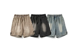 Pantalones Cortos de Mezclilla para Hombre, Estilo Vintage, Lavado Ácido, Corte Holgado, Pantalones Anchos, Shorts de Mezclilla Oversize - Product Image 6