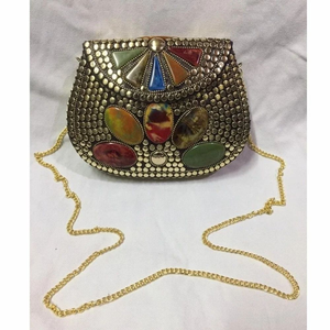 Wholesale FAIZA CRAFT <b>Silver</b>-Plated Mosaic Bohemian Patterns Metal Hardware <b>Clutch</b> Vintage Handmade Mosaic Stone Metal Crafts - Product Image 1