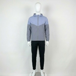 Nouvel ensemble de sport pour homme : coupe-vent léger à capuche, veste zippée bicolore et pantalon d'entraînement ajusté - Product Image 1
