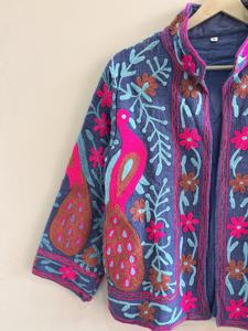 Hand Embroidered Cotton <b>Women's</b> <b>Jacket</b> Floral Bird Pattern Stand Collar Full Sleeve <b>Lightweight</b> Breathable Boho Ethnic Finished - Product Image 4