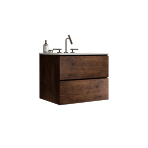 24\" Walnut Wall Mount <b>Bathroom</b> <b>Vanity</b> with Large Storage Floating Design Ceramic Sink with Three Faucet Holes 300 Series Modani - Product Image 5