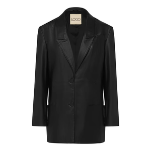 Blazer en cuir PU noir grande taille pour femme, veste à revers à manches longues coupe régulière coupe-vent pour printemps, automne, hiver - Product Image 1