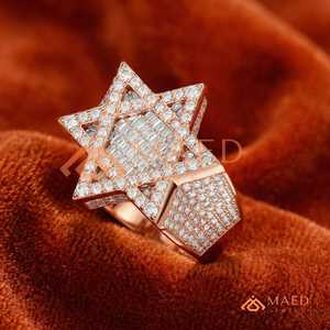 Rose Gold <b>Iced</b> Out Star Moissanite <b>Ring</b> for Men Hip Hop Baguette Cluster Statement Luxury Fashion Jewelry Band - Product Image 4