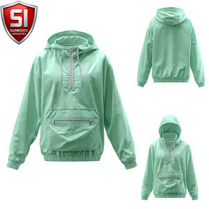 Sumroos Unisex <b>Light</b> Green Hooded Windbreaker <b>Jacket</b> Half Zip Front Pocket Quick Dry Polyester Casual Summer Wear - Product Image 1