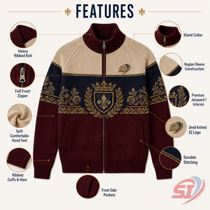 Veste en tricot intarsia de luxe sur mesure, cardigan côtelé à fermeture éclair intégrale, pull jacquard, design personnalisé, OEM, marque privée - Product Image 4