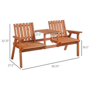 Set di Mobili da Esterno in Legno di Acacia con Divanetto, Foro per Ombrellone e Tavolino Centrale, Finitura Arancione - Product Image 3