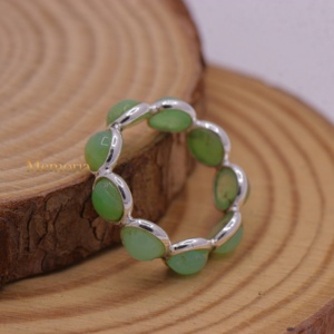 Anillo de Plata de Ley 925 al por Mayor con Cabujón de Calcedonia Verde Natural, Biseles de Eternidad, Hecho a Mano, Estilo Vintage, Joyas Memoria - Product Image 2