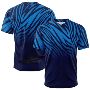 Maillot de baseball sublimé bleu rayé, anti-humidité, manches courtes, homme adulte, toutes saisons, coupe classique, fermeture boutonnée - Product Image 1